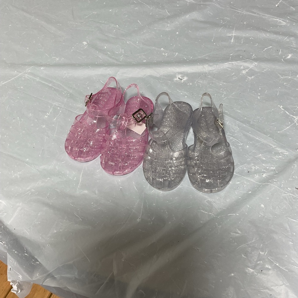 Clear Glitter Jelly Sandals - Pink & Silver Pair 893
